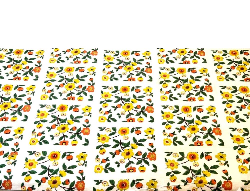 VTG 1950s Startex Starfield Floral Tablecloth Retro Boho Flowers 54x47 Cutter